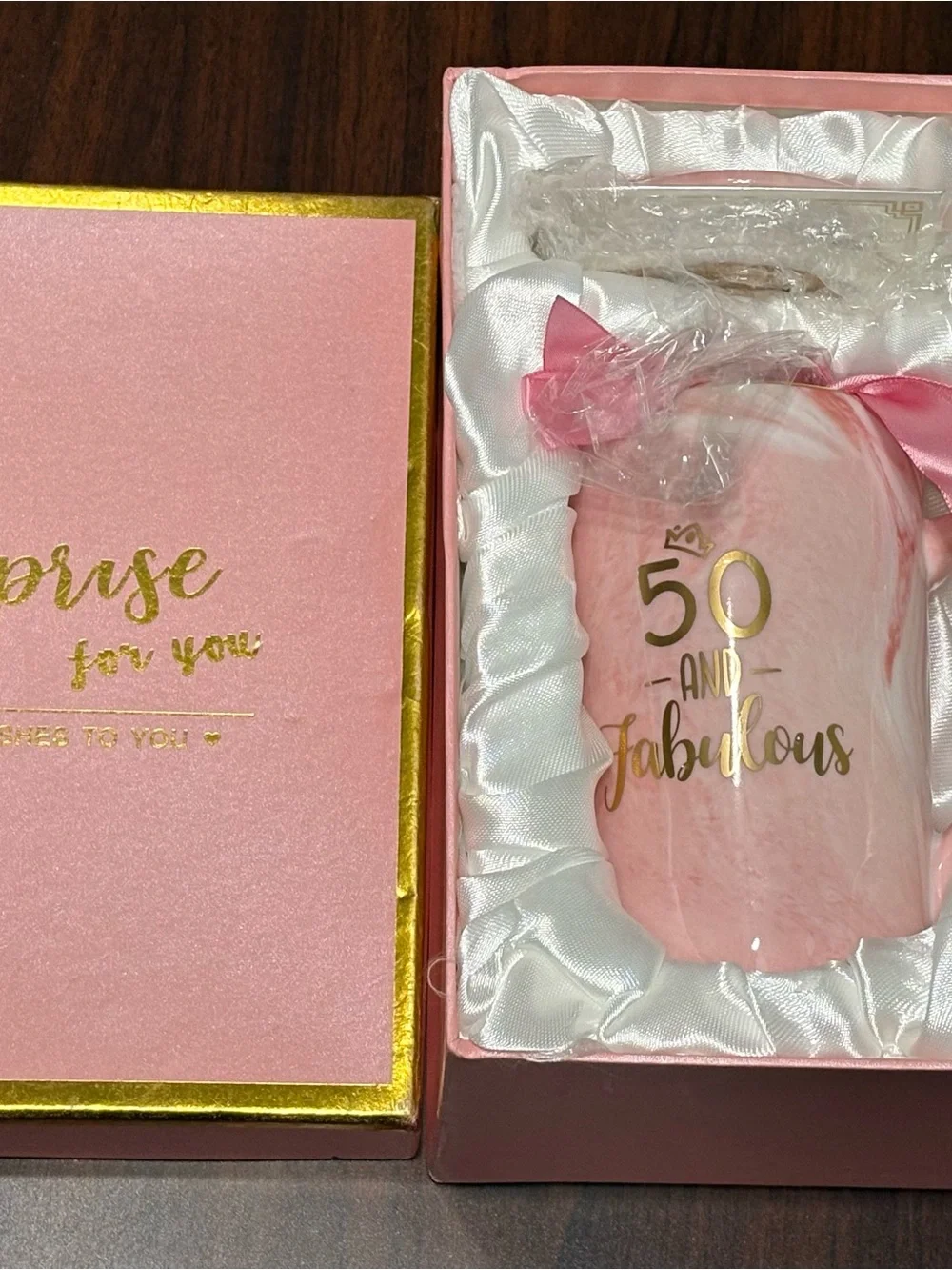 50th Birthday Gift Set for Women - 50 and Fabulous Pink Marble Mug Set in Box